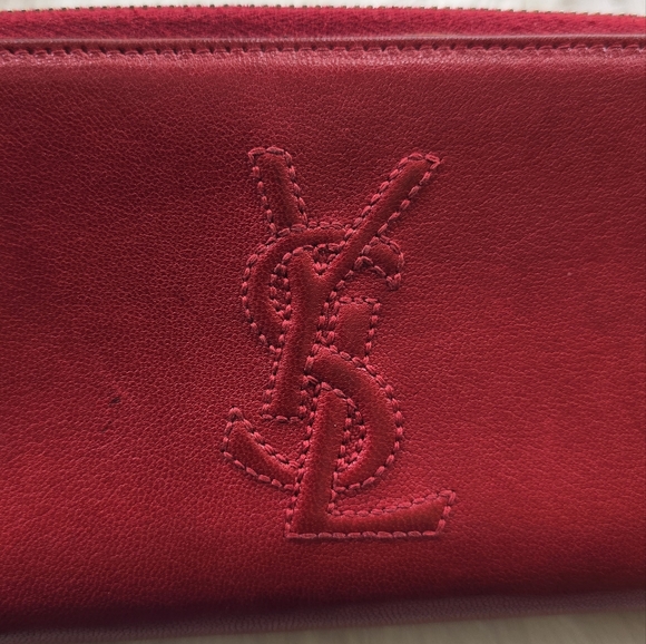 YSL Red Leather Zip-Around Signature Logo Wallet - Picture 16 of 17